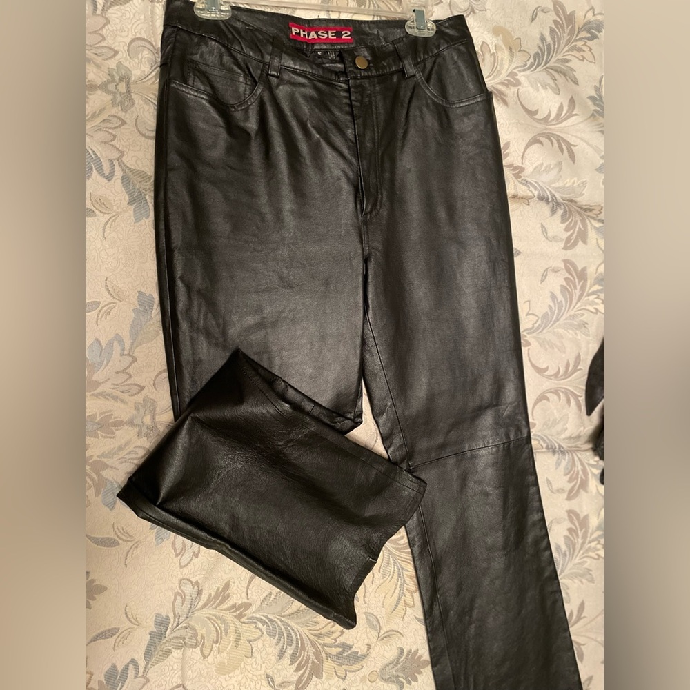 Black leather riding pants